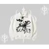 Beyaz Yarım Fermuarlı Sweatshirt Why are u Scared