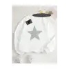 Biskilet Yaka Sweatshirt Beyaz YILDIZ DESENLİ Özel Tasarım