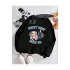 Biskilet Yaka Sweatshirt Siyah Betty Boop Özel Tasarım