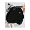 Biskilet Yaka Sweatshirt Siyah Ç HARFİ İSME Özel Tasarım