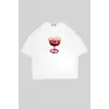 Bite My Strawberry Baskılı Beyaz Oversize Unisex