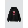 Bite My Strawberry Baskılı Oversize Unisex Premium Siyah