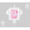 Born to Be a Star Yazılı Sevimli Kedi Arka Baskılı Oversize Crop Tshirt
