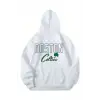 Boston Renkli Baskılı Oversize Kapüşonlu Sweatshirt Beyaz