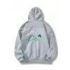 Boston Renkli Baskılı Oversize Kapüşonlu Sweatshirt Gri