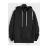 BOSTON Renkli Oversize Kapüşonlu Sweatshirt Siyah