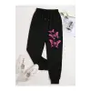 Butterfly Print Drawstring Waist 4 Mevsim Eşofman