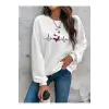 Butterfly Print Drop Shoulder Beyaz