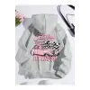Car & Letter Graphic Drawstring Lined Hoodie Gri