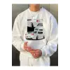 Car Print Drop Shoulder Sweatshirt Beyaz