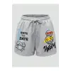 Cartoon & Letter Graphic Drawstring Waist Şort