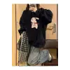 Cartoon & Letter Graphic Drop Shoulder Pullover Siyah