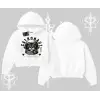 Catronaut Kedi Baskılı Kapşonlu Crop Sweatshirt