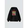 Cherries Leopard Baskılı Oversize Unisex Siyah