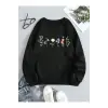 Çiçek Desenli Termal Astarlı Sweat Siyah
