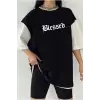 Çift Renk BLESSED Baskılı Unisex Tshirt