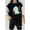 Çift Renk Dino Baskılı Unisex Tshirt
