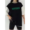 Çift Renk HAPPINESS Baskılı Unisex Tshirt