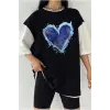 Çift Renk KALP Baskılı Unisex Tshirt