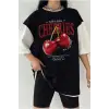 Çift Renk Red Cherries Baskılı Unisex Tshirt
