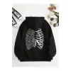 Coke serisi Skeleton Print Zip Up Thermal Lined Drawstring Hoodie