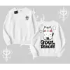 Cool Meow Yazılı Sevimli Kedi Arka Baskılı Biskilet Sweatshirt