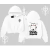 Cool Meow Yazılı Sevimli Kedi Arka Baskılı Kapşonlu Crop Sweatshirt