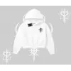 Cool Meow Yazılı Sevimli Kedi Arka Baskılı Kapşonlu Crop Sweatshirt
