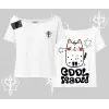 Cool Meow Yazılı Sevimli Kedi Arka Baskılı Kayık Yaka Tshirt