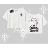 Cool Meow Yazılı Sevimli Kedi Arka Baskılı Oversize Crop Tshirt