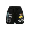 Coolane Cartoon & Slogan Graphic Drawstring Waist Şort