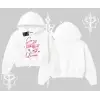 Cozy Queen Kedi Baskılı Kapşonlu Crop Sweatshirt