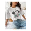 Crop CKOD-232913 Araba ve Harf Grafikli Düşük Omuz