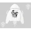 Cute Kitten Yazılı Sevimli Kedi Baskılı Kapşonlu Crop Sweatshirt