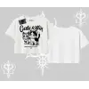 Cute Kitten Yazılı Sevimli Kedi Baskılı Oversize Crop Tshirt