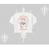 Cute Princess Kedi Tasarımlı Arka Baskılı Oversize Crop Tshirt