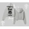 Cuteness Overload Kedi Baskılı Kapşonlu Crop Sweatshirt