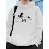 Dinozorlar Kaktüs Üzerinde Baskılı Erkek Kapüşonlu Üstü Sonbahar Cepli Sweatshirt Temel Polar