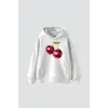 Disco Cherry Baskılı Oversize Unisex Beyaz