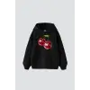 Disco Cherry Baskılı Oversize Unisex Siyah