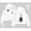DJ Kedi Baskılı Müzik Temalı Kapşonlu Crop Sweatshirt