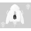 DJ Kedi Baskılı Müzik Temalı Kapşonlu Crop Sweatshirt