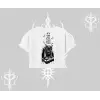 DJ Kedi Baskılı Müzik Temalı Oversize Crop Tshirt