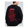 Dragon & Slogan Graphic Drop Shoulder Sweatshirt Siyah