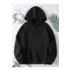 DÜZ Renkli Baskılı Oversize Kapüşonlu Sweatshirt Siyah