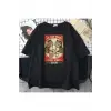 Erkek Siyah He Had Heard Baskılı Oversize Bisiklet Yaka Tshirt