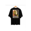 Erkek Siyah Heavy Rock Baskılı Oversize Bisiklet Yaka Tshirt
