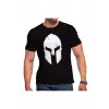 Erkek Siyah Sparthan Baskılı Oversize Bisiklet Yaka Tshirt