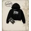 FALSE CLOWN Kadın Crop Kapşonlu Sweatshirt