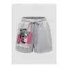 Figure Graphic Drawstring Waist Şort
